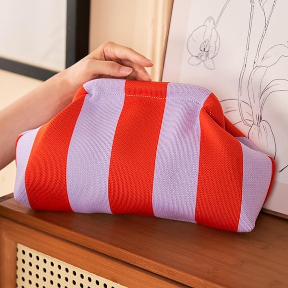 Handbags - NEW Striped Woven Dumpling Clutch Bag  Lilac Purple & Coral